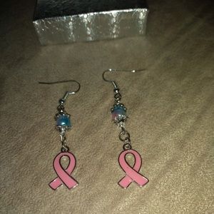 Breast cancer awareness themed earrings,handmade